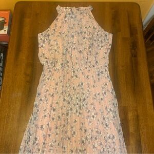 Studio One New York Dress 18 Blush Pink Blue White Floral Lined Halter Style